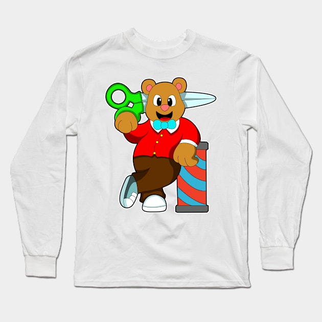 Bear as Hairdresser with Scissors Long Sleeve T-Shirt by Markus Schnabel